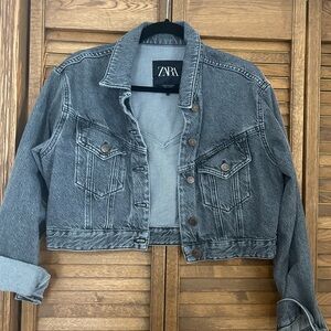 Zara Women's Washed Gray Cropped Jean Jacket